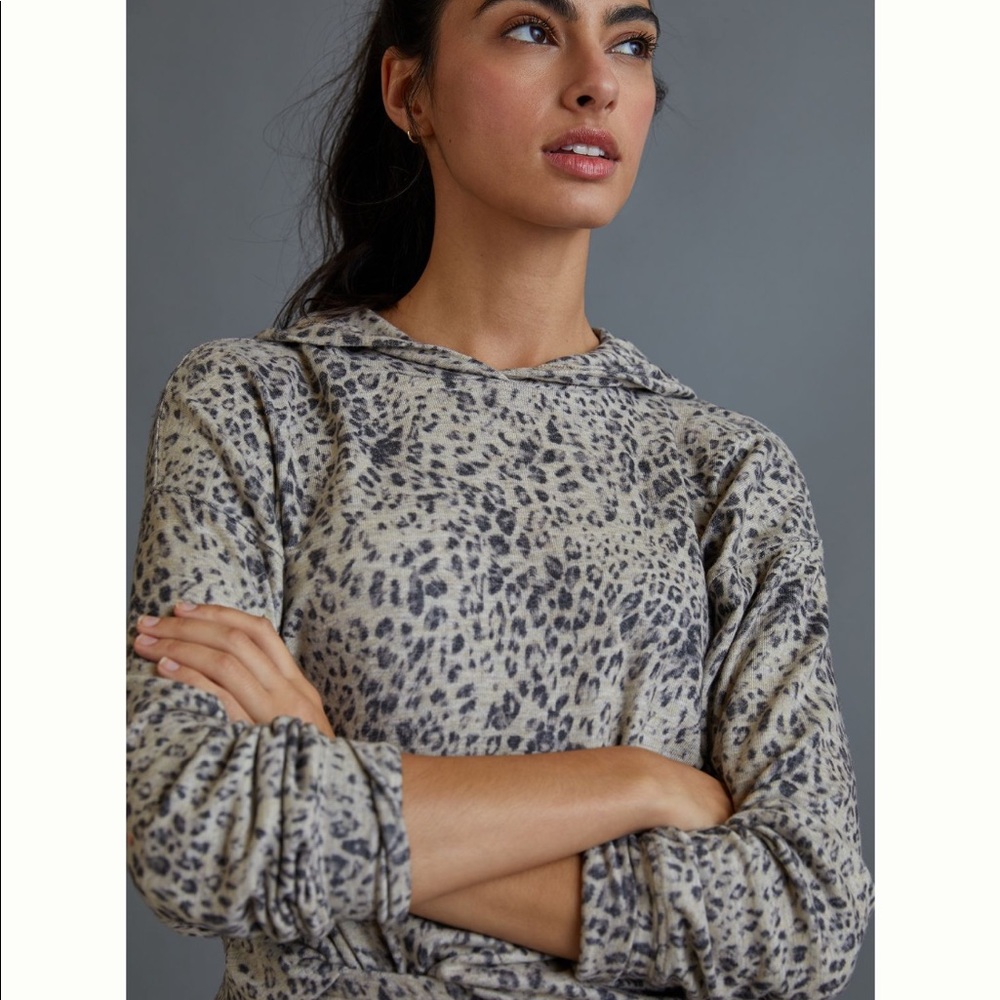 ✨ Anthropologie Sundry Cozy Leopard Hoodie Sz M